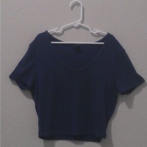 SHEIN Dark Blue Short Sleeve V-Neck Tee